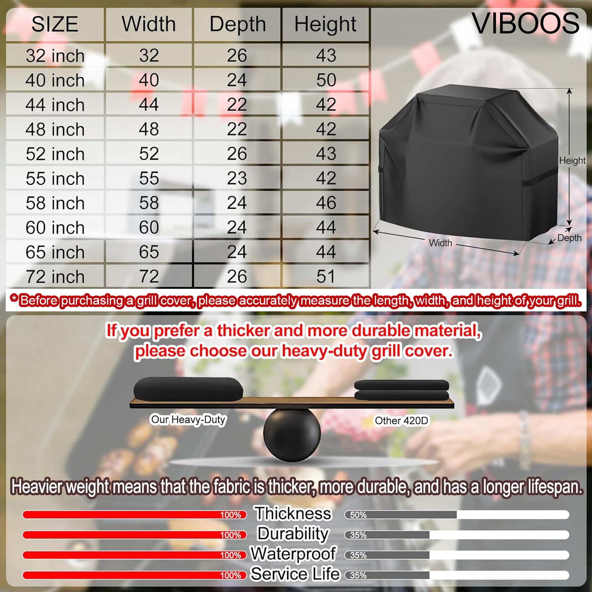 VIBOOS grill cover folded and easy to store
