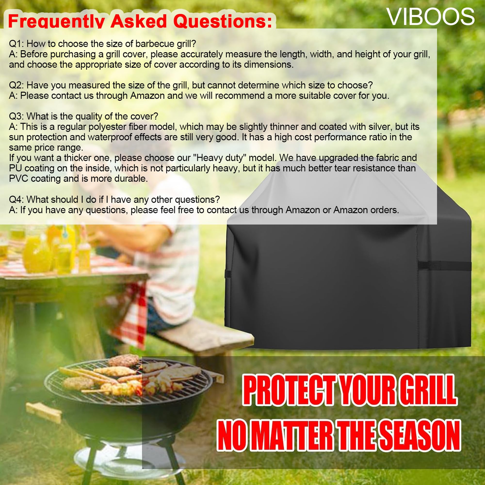 VIBOOS grill cover in black, protecting a gas grill