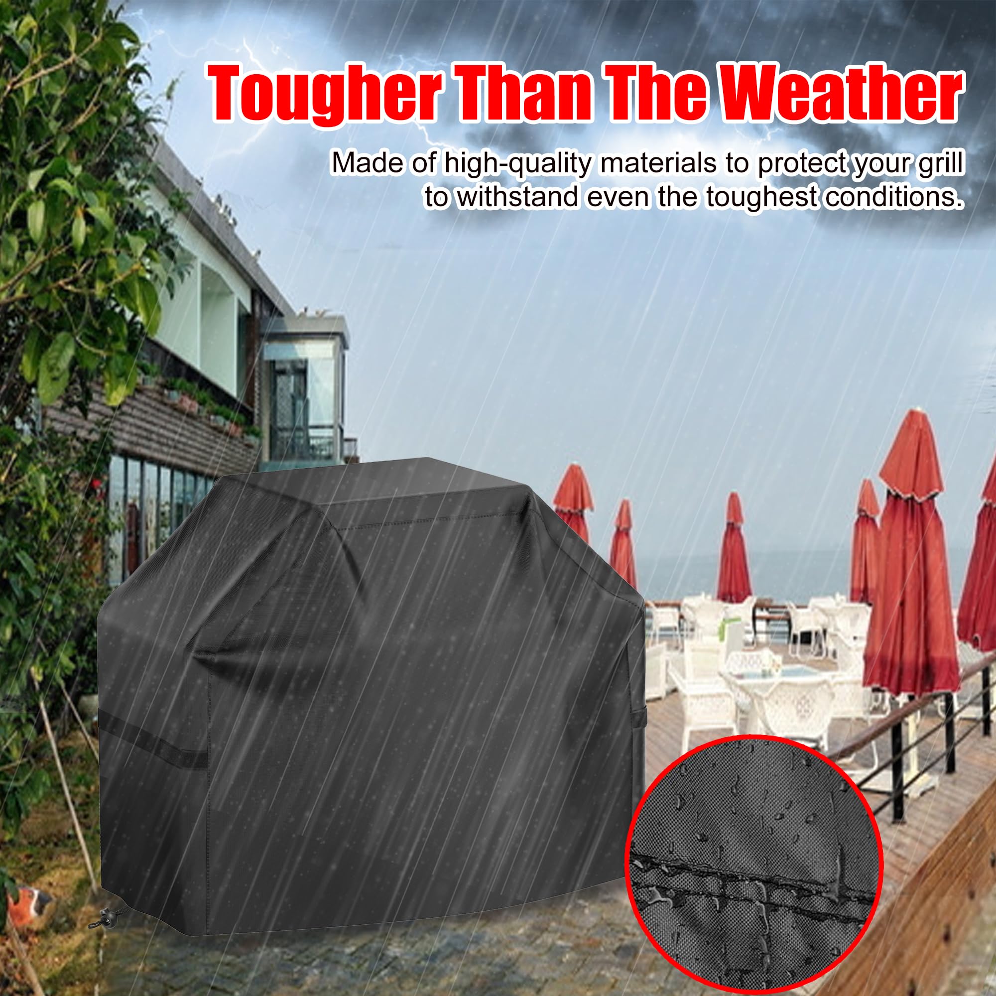 VIBOOS grill cover in use on a barbecue grill