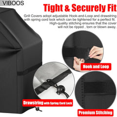 VIBOOS grill cover on a 3-burner BBQ in the garden