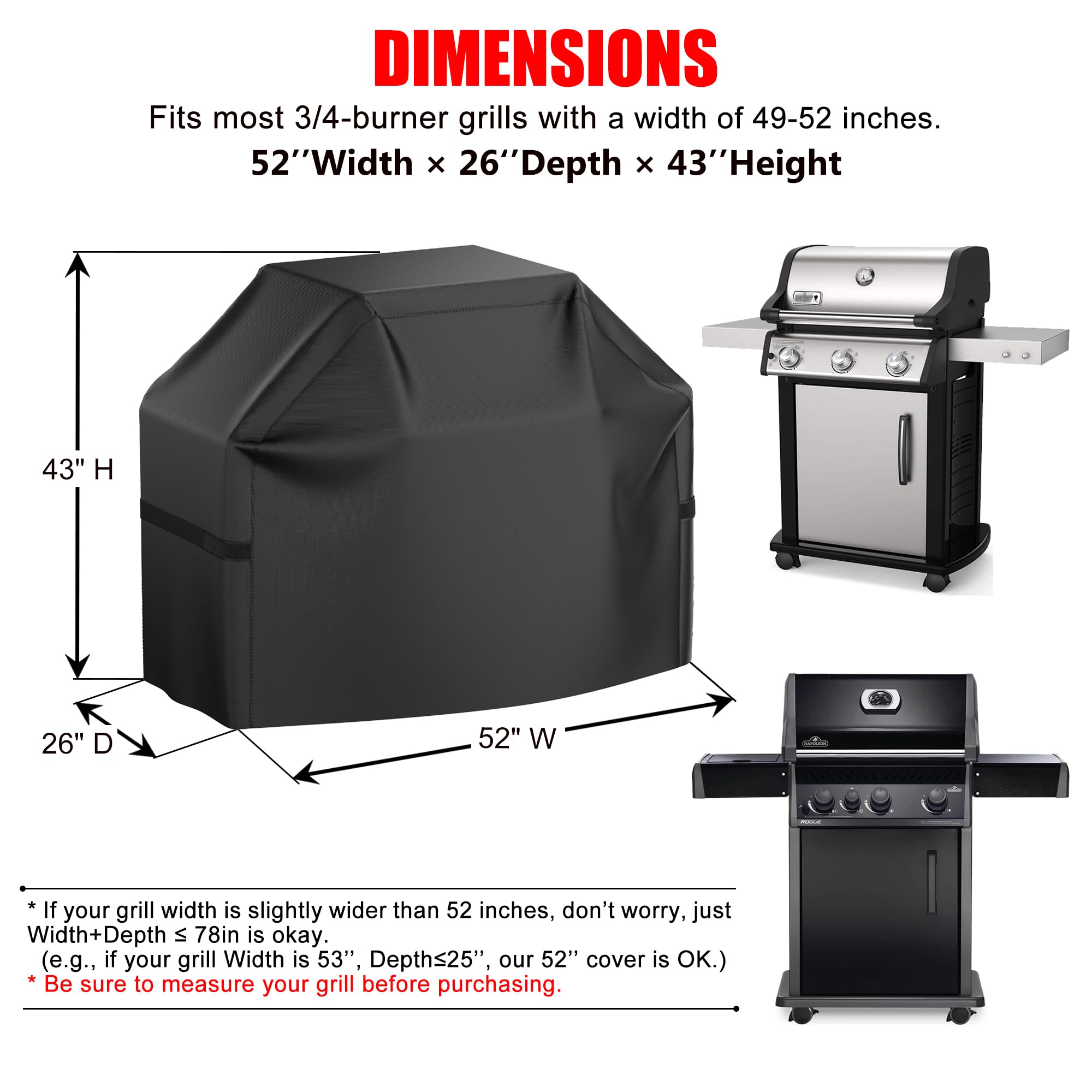 VIBOOS grill cover showing adjustable hook and loop straps