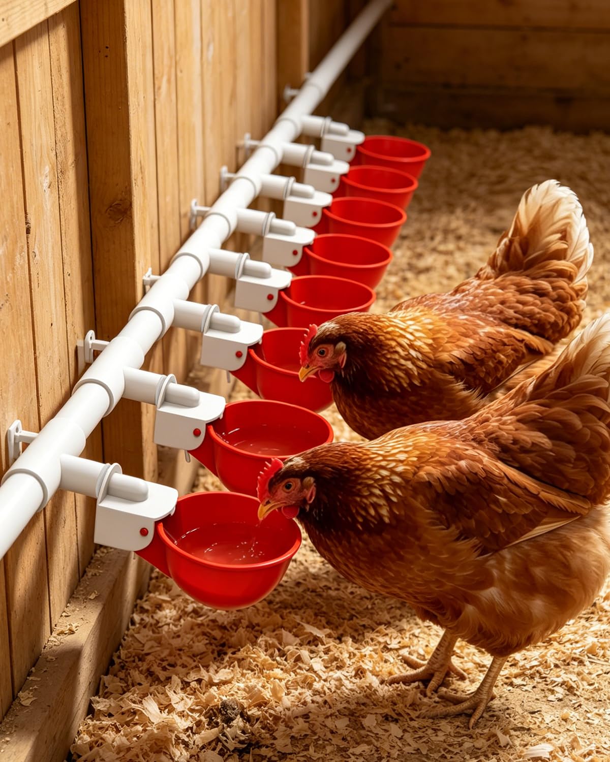 Vibrant psarnuk Chicken Waterer Cups in a backyard setting