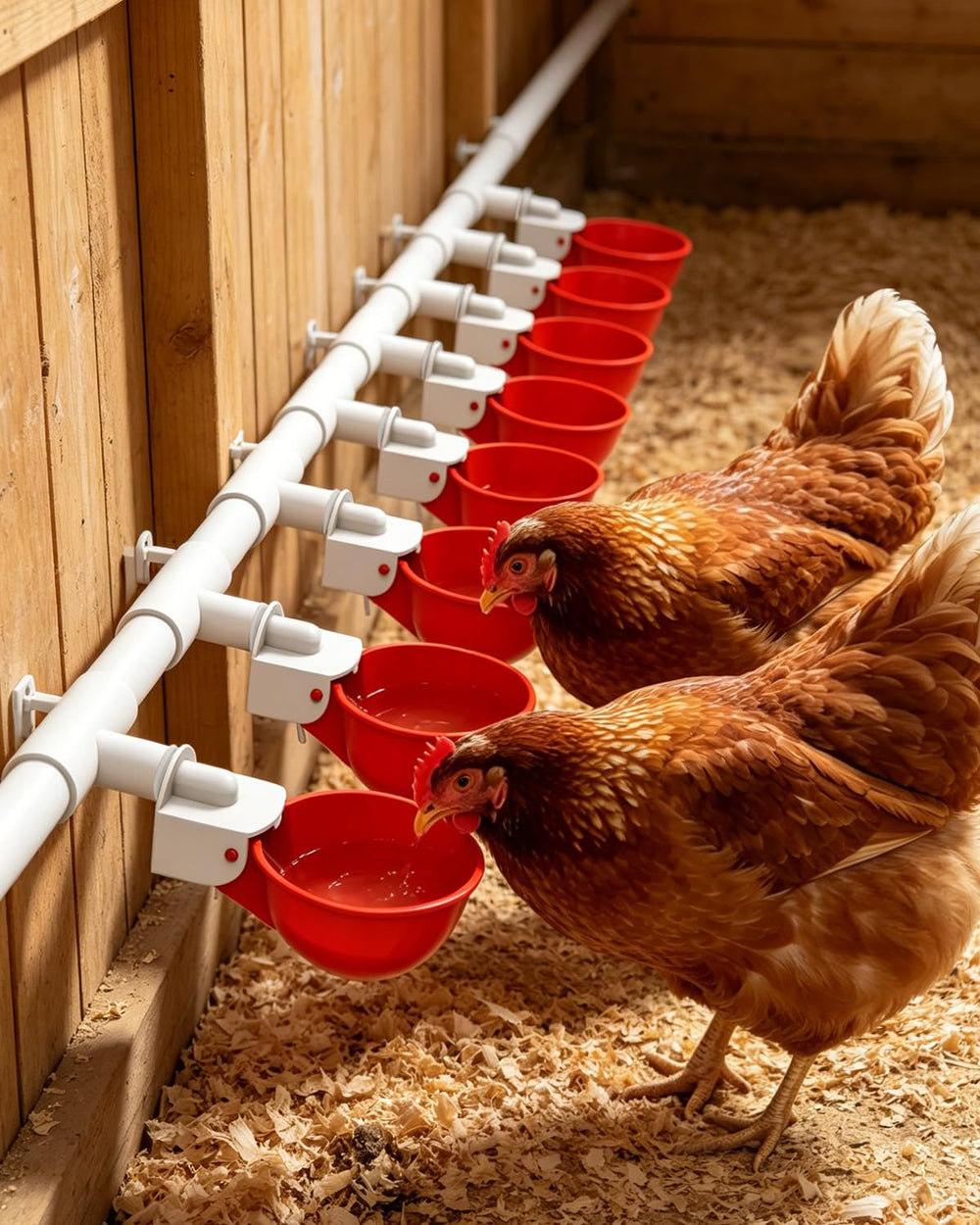 Vibrant psarnuk Chicken Waterer Cups in a backyard setting