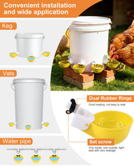 Vibrant yellow psarnuk Chicken Waterer Cup in use