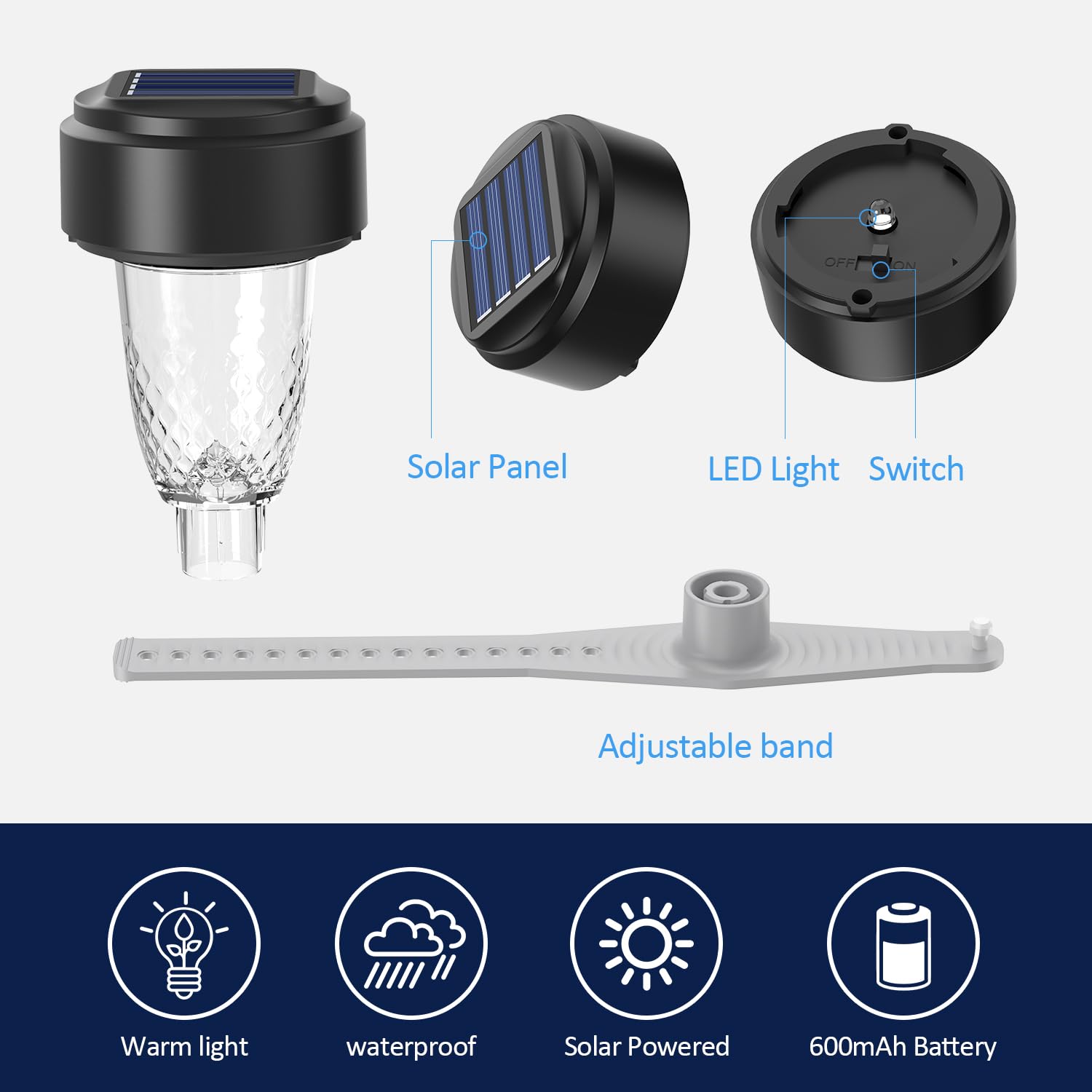 VICHTOP Solar Pool Light on a garden railing