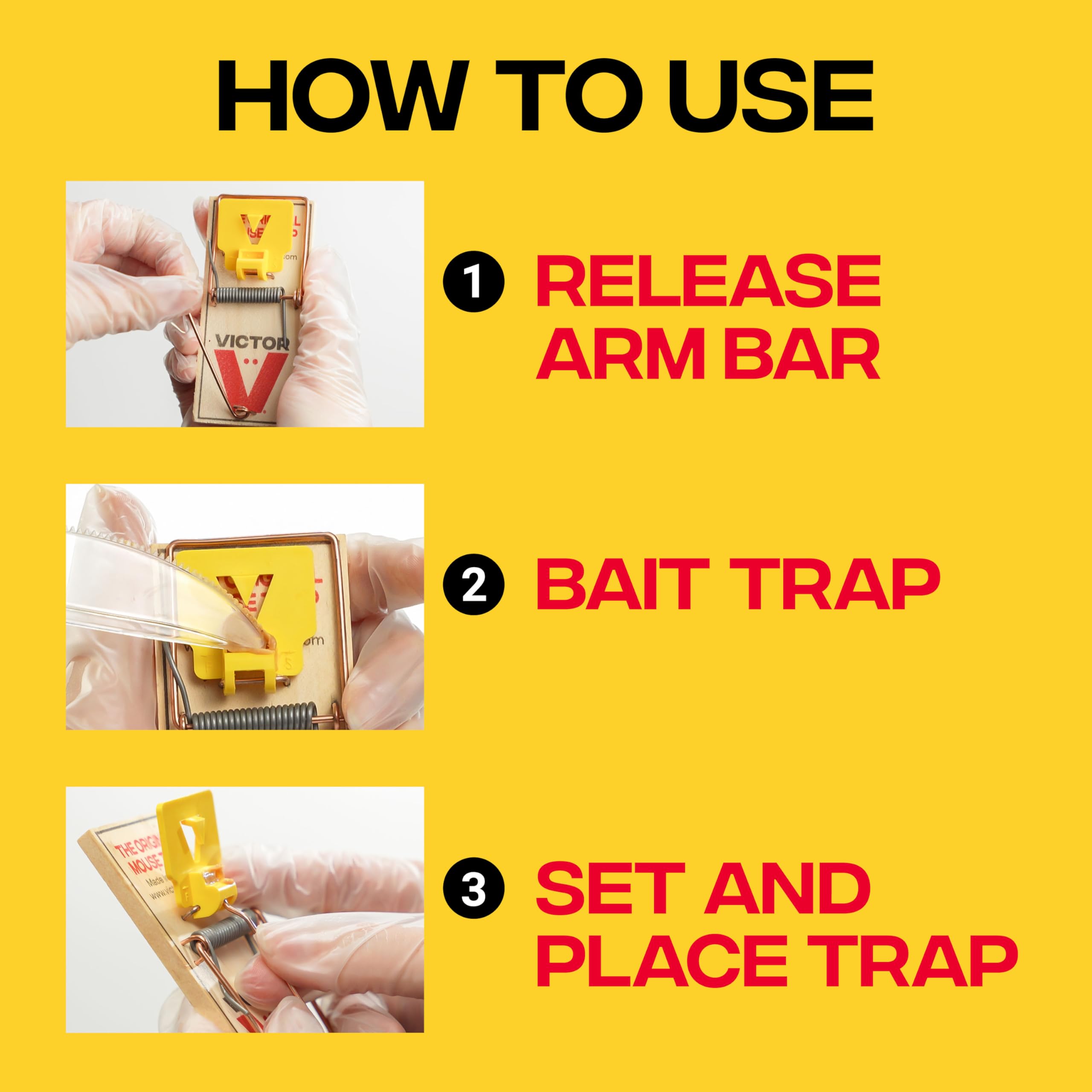 Victor mouse traps set up along a wall