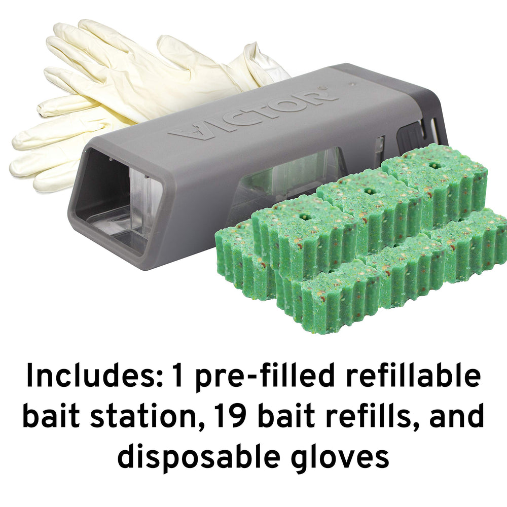 Victor refillable bait station showing black plastic casing