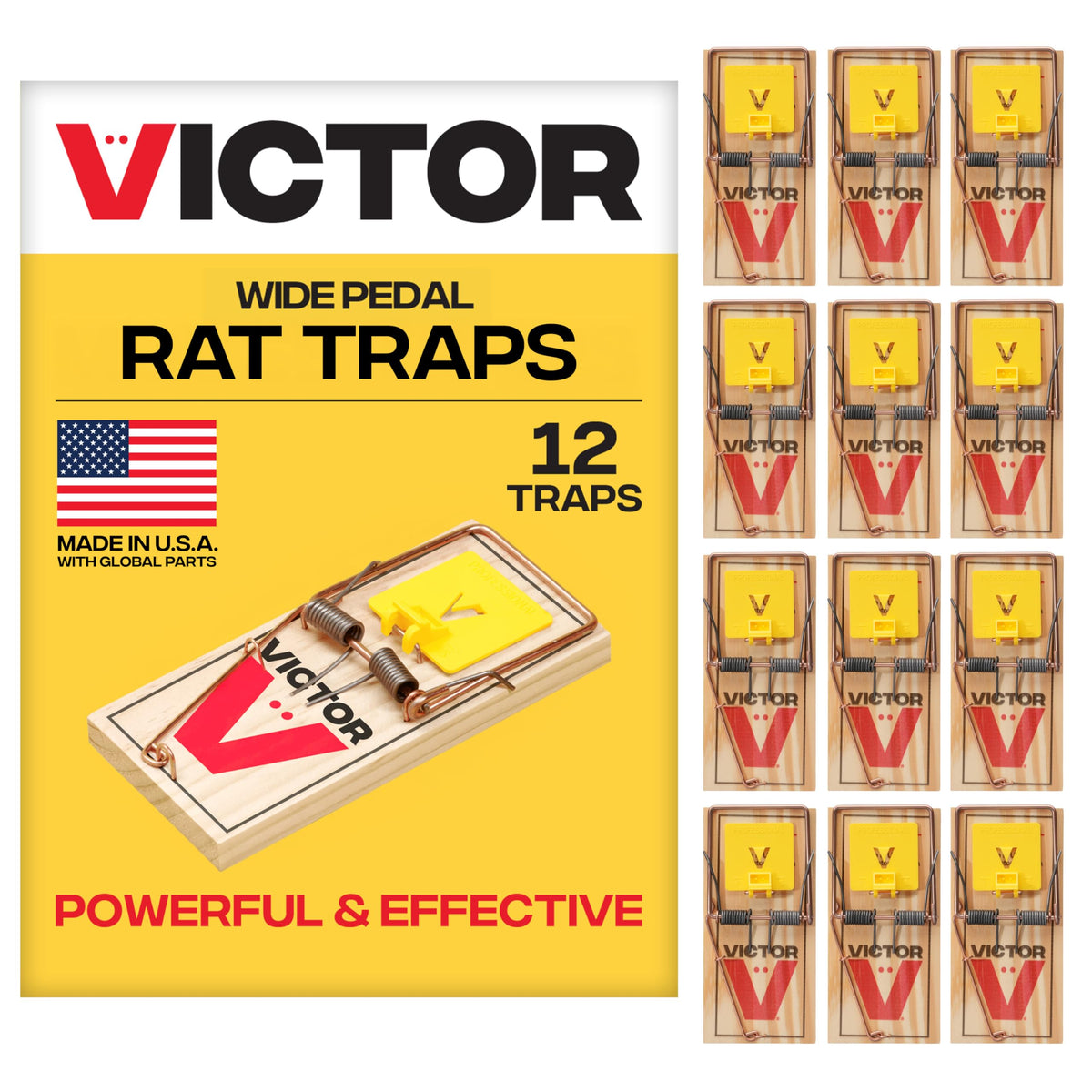 Victor Wide Pedal Snap Rat Trap front view with packaging