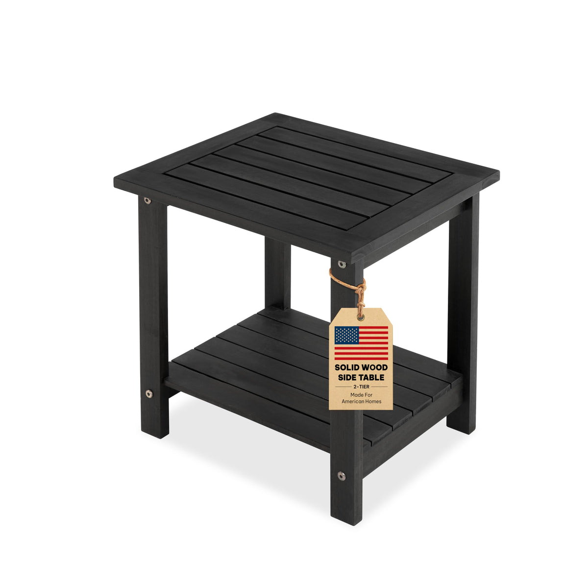 VICTORY RELAX Acacia Wood Adirondack Side Table front view in black