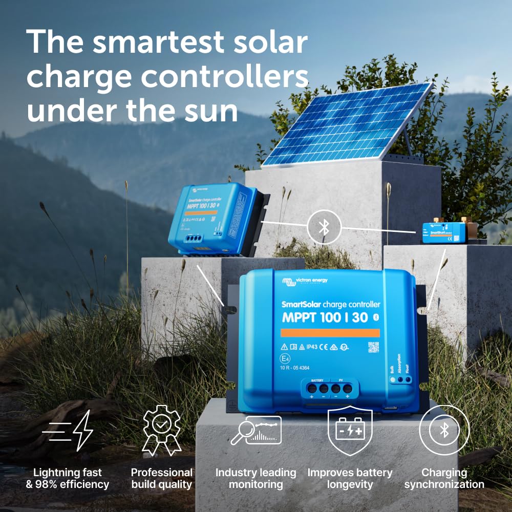 Victron Energy SmartSolar MPPT charge controller side view showcasing its dimensions