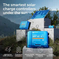 Victron Energy SmartSolar MPPT charge controller side view showcasing its dimensions