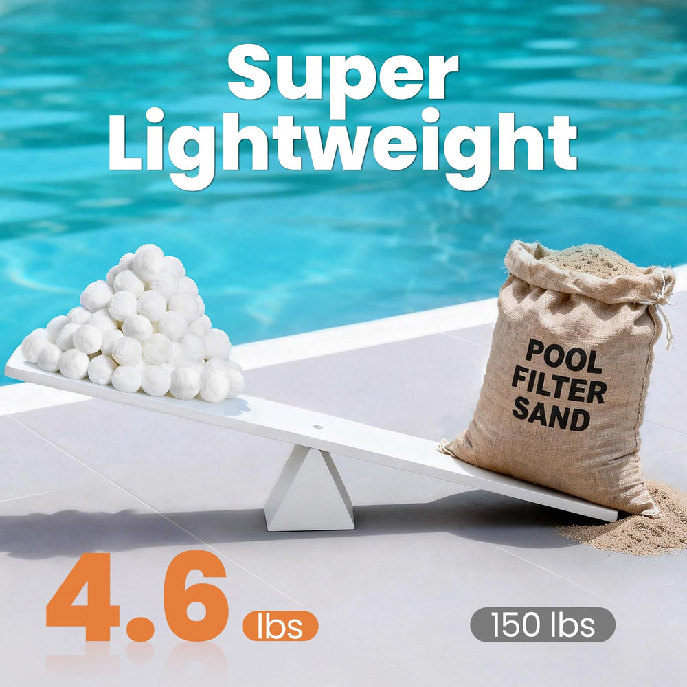 Vidapool filter balls next to traditional pool sand