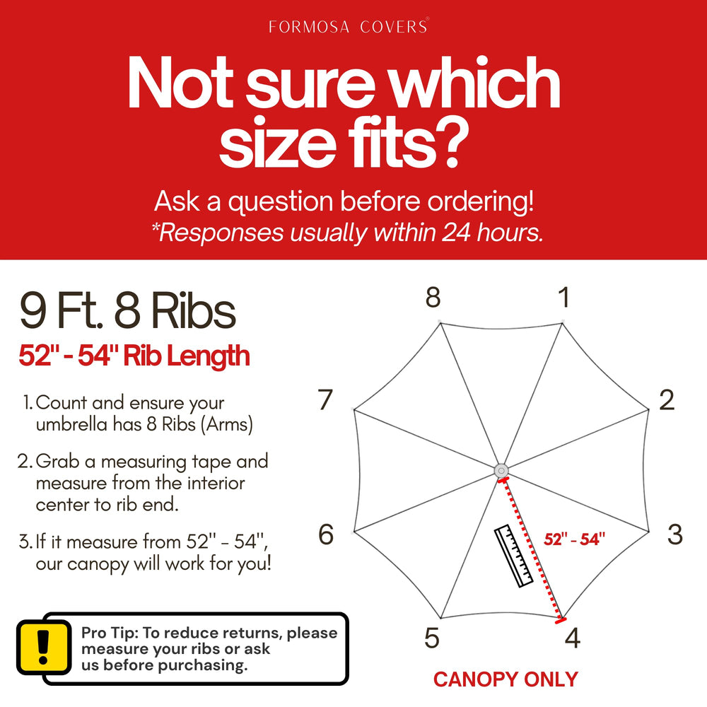 View of Formosa 9ft umbrella canopy showing reinforced seams