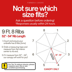 View of Formosa 9ft umbrella canopy showing reinforced seams