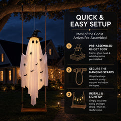 View of the Halloween ghost hanging on a tree branch