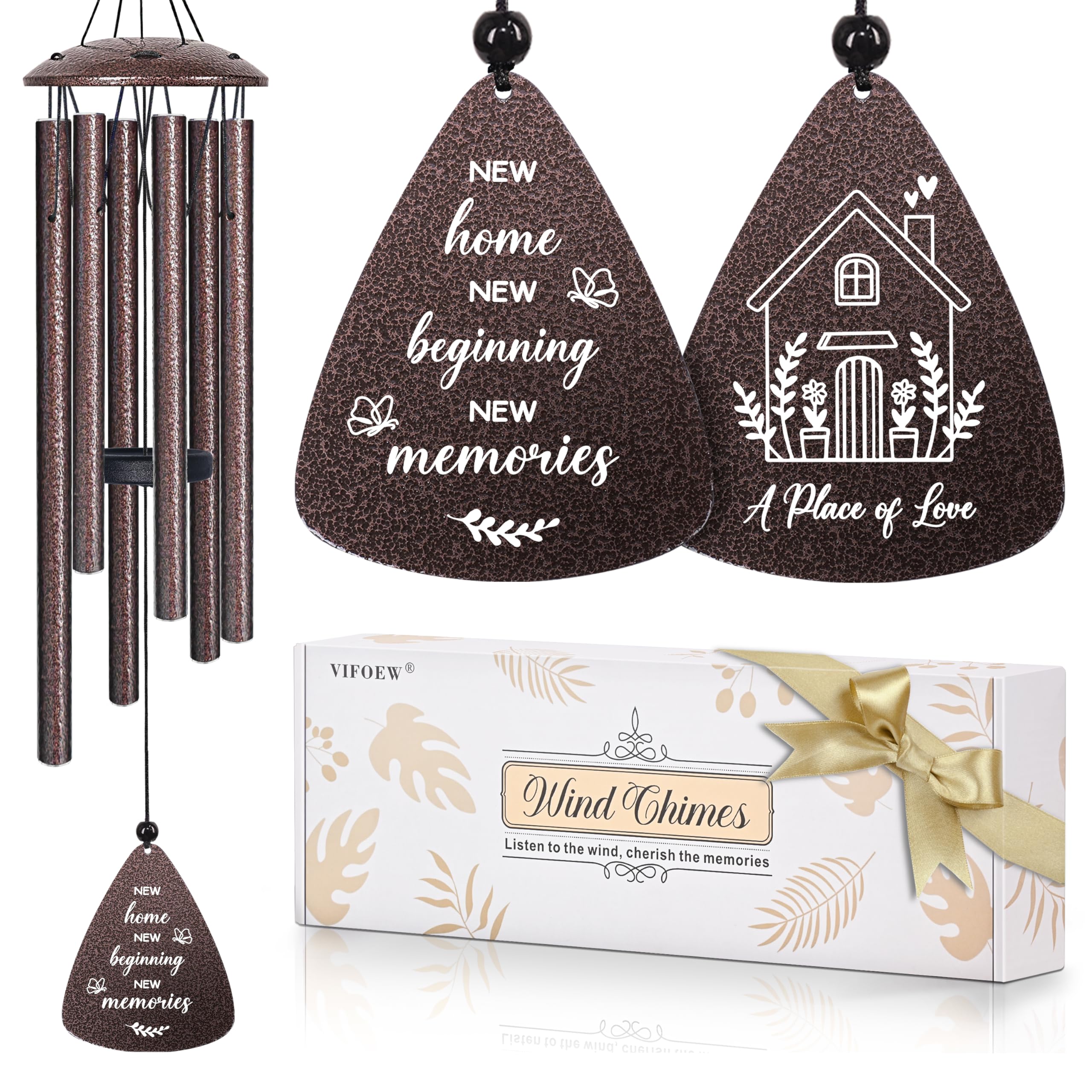 vifoew 32-inch bronze wind chimes front view