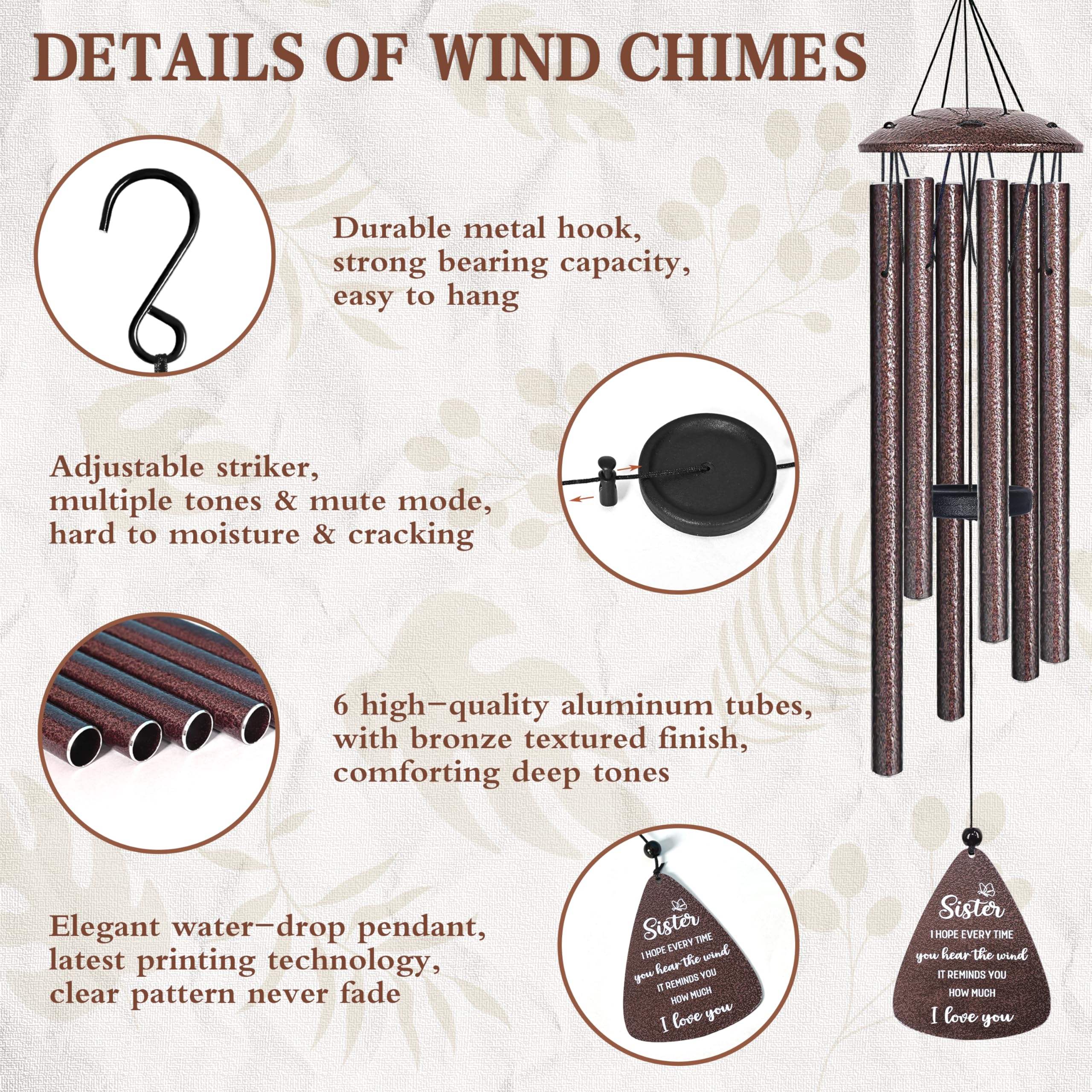 vifoew wind chime tubes close-up showing anodized finish