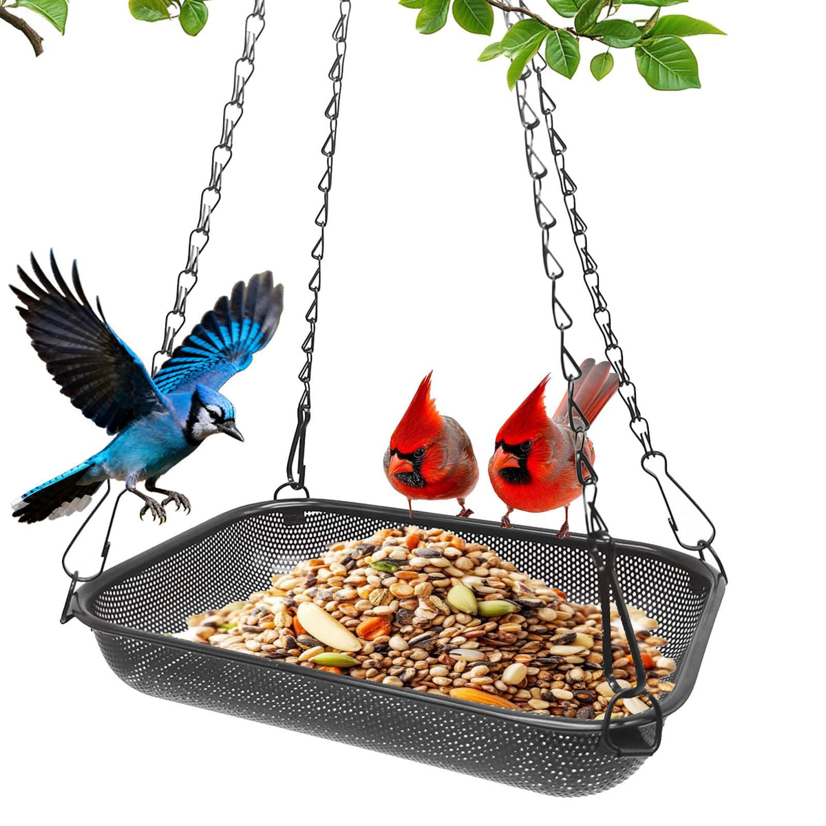 VIHSIPR Hanging Platform Bird Feeder black rectangular front view
