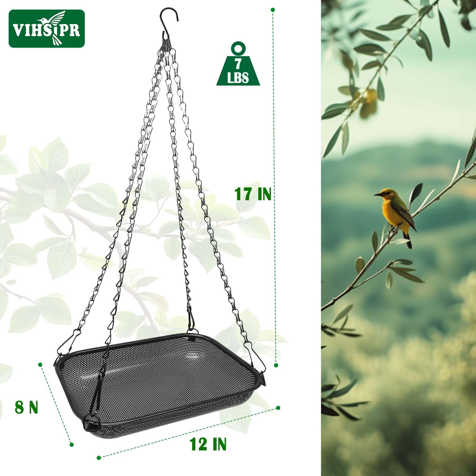 VIHSIPR Hanging Platform Bird Feeder black rectangular side view