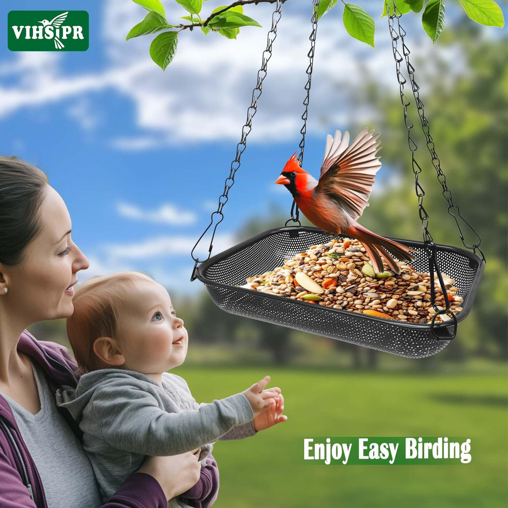 VIHSIPR Hanging Platform Bird Feeder displayed in a garden setting