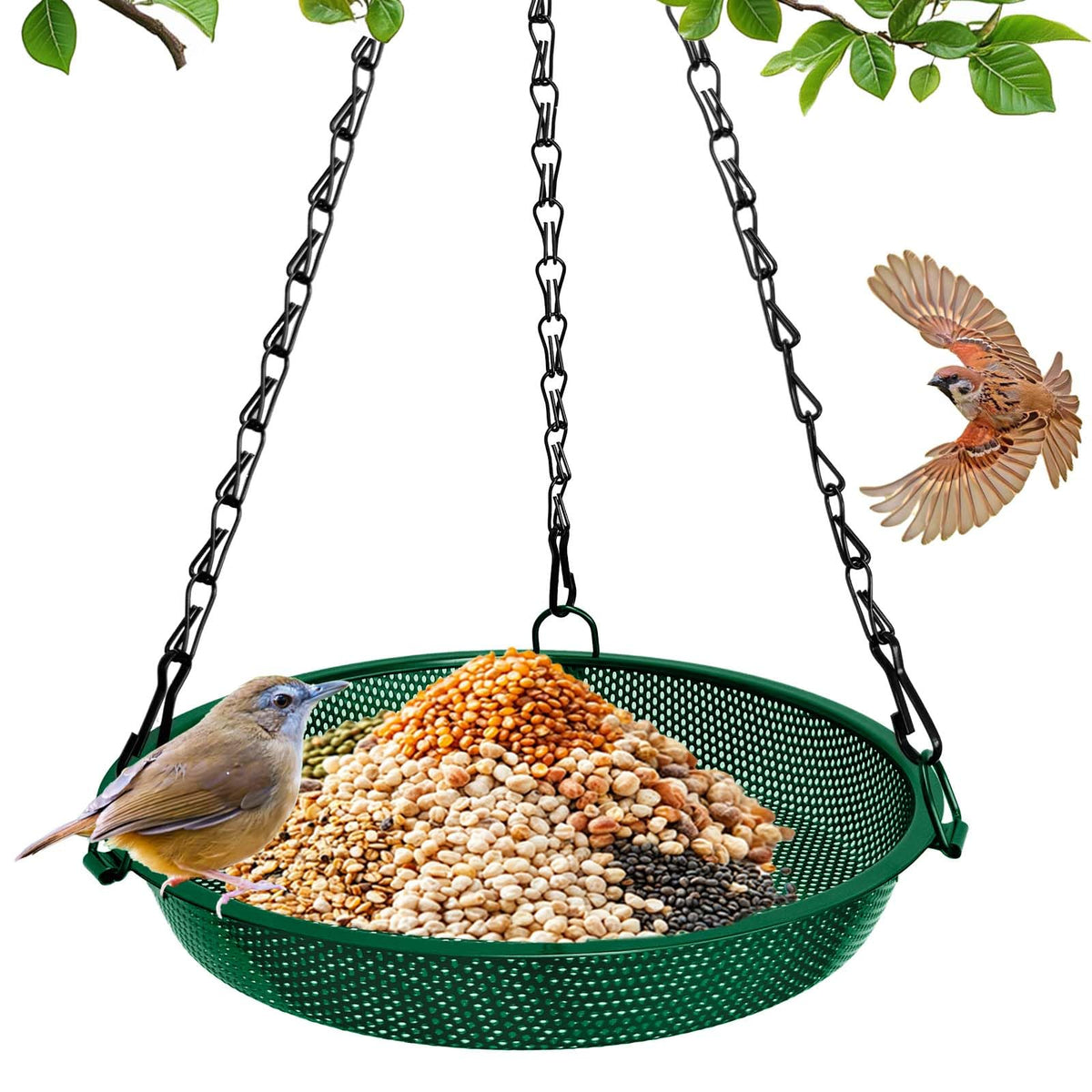 VIHSIPR Hanging Platform Bird Feeder in green from the front