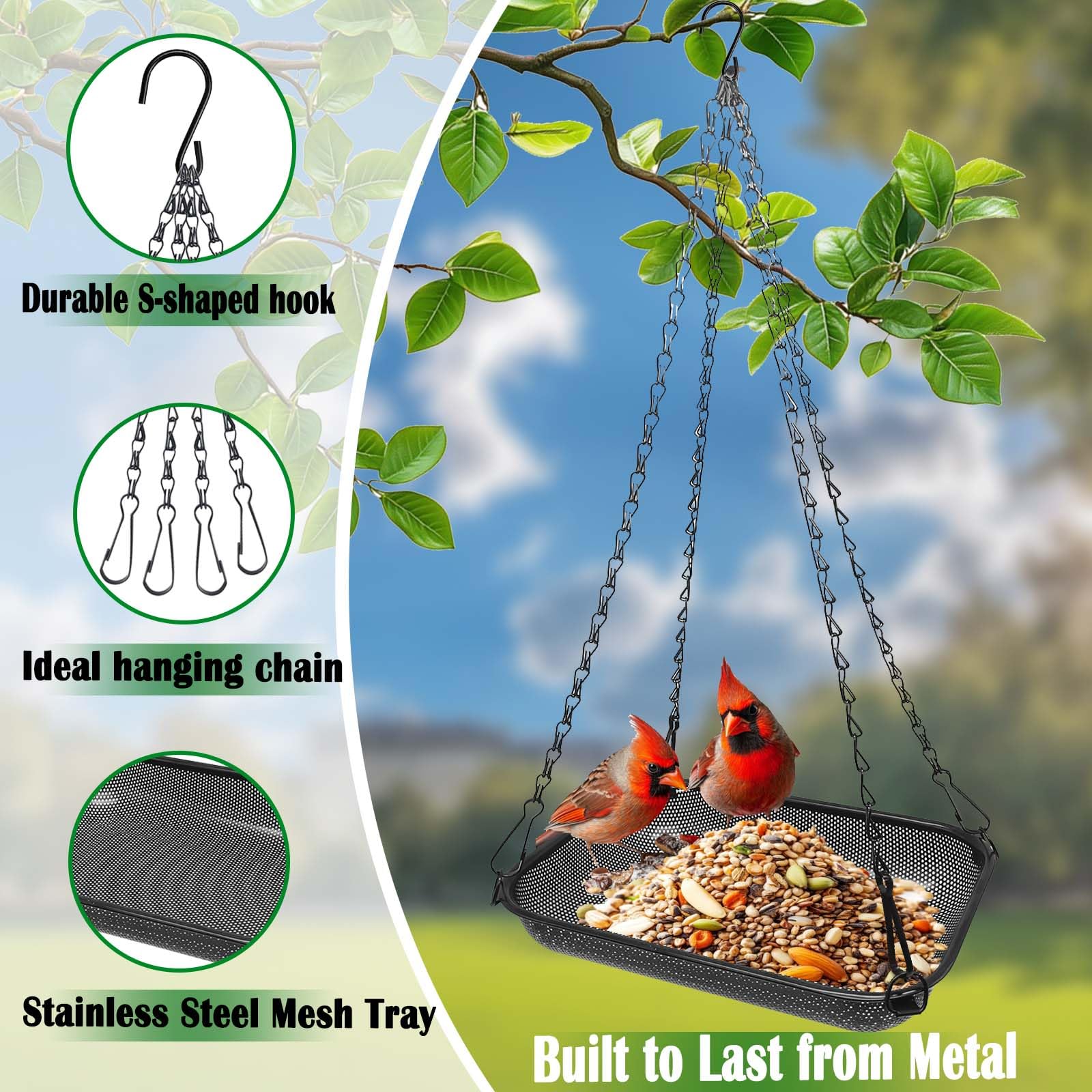 VIHSIPR Hanging Platform Bird Feeder with hanging wire and hook