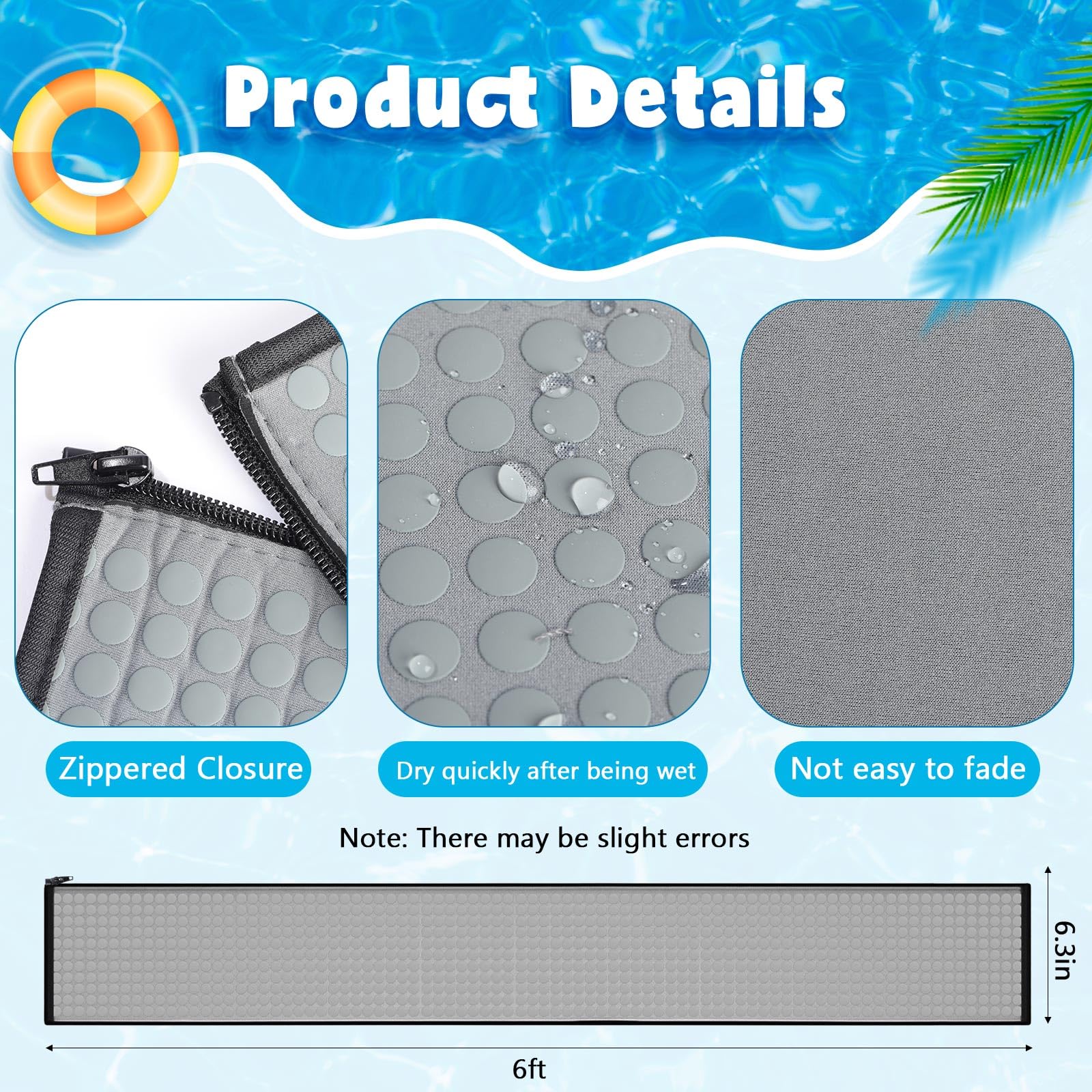 Vincreem 6 ft neoprene pool handrail cover, zippered detail
