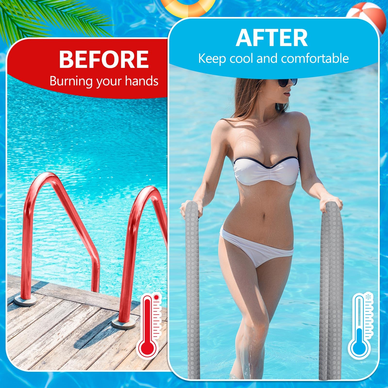 Vincreem 6 ft pool handrail cover in gray, side view