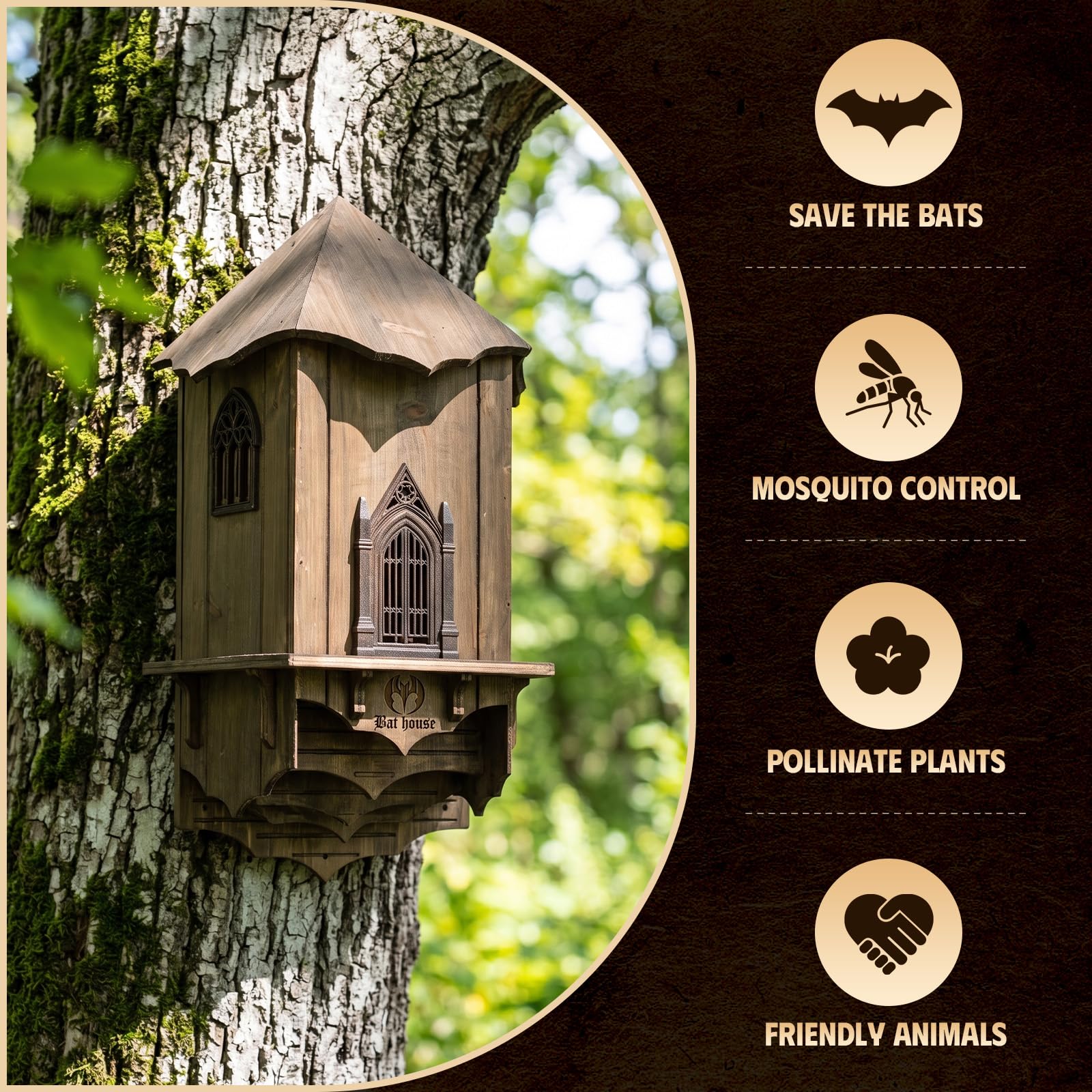 VIREESR Large Bat House side view showcasing waterproof cedar material