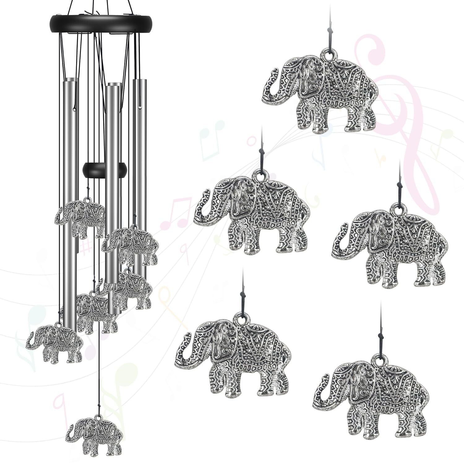 Virekm 25.5-inch aluminum wind chime with elephant design