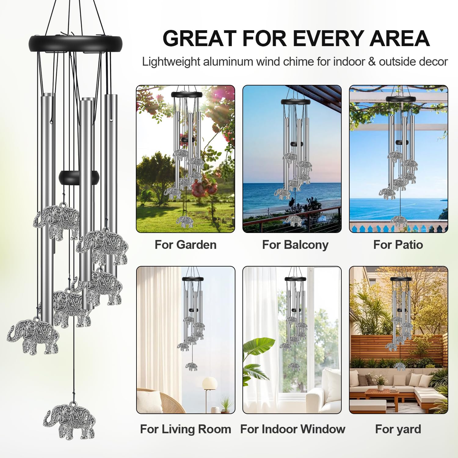Virekm wind chime packaging showing design and dimensions