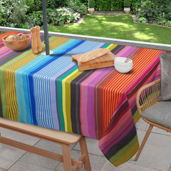 Virtumob Outdoor Tablecloth with Umbrella Hole, colorful striped design