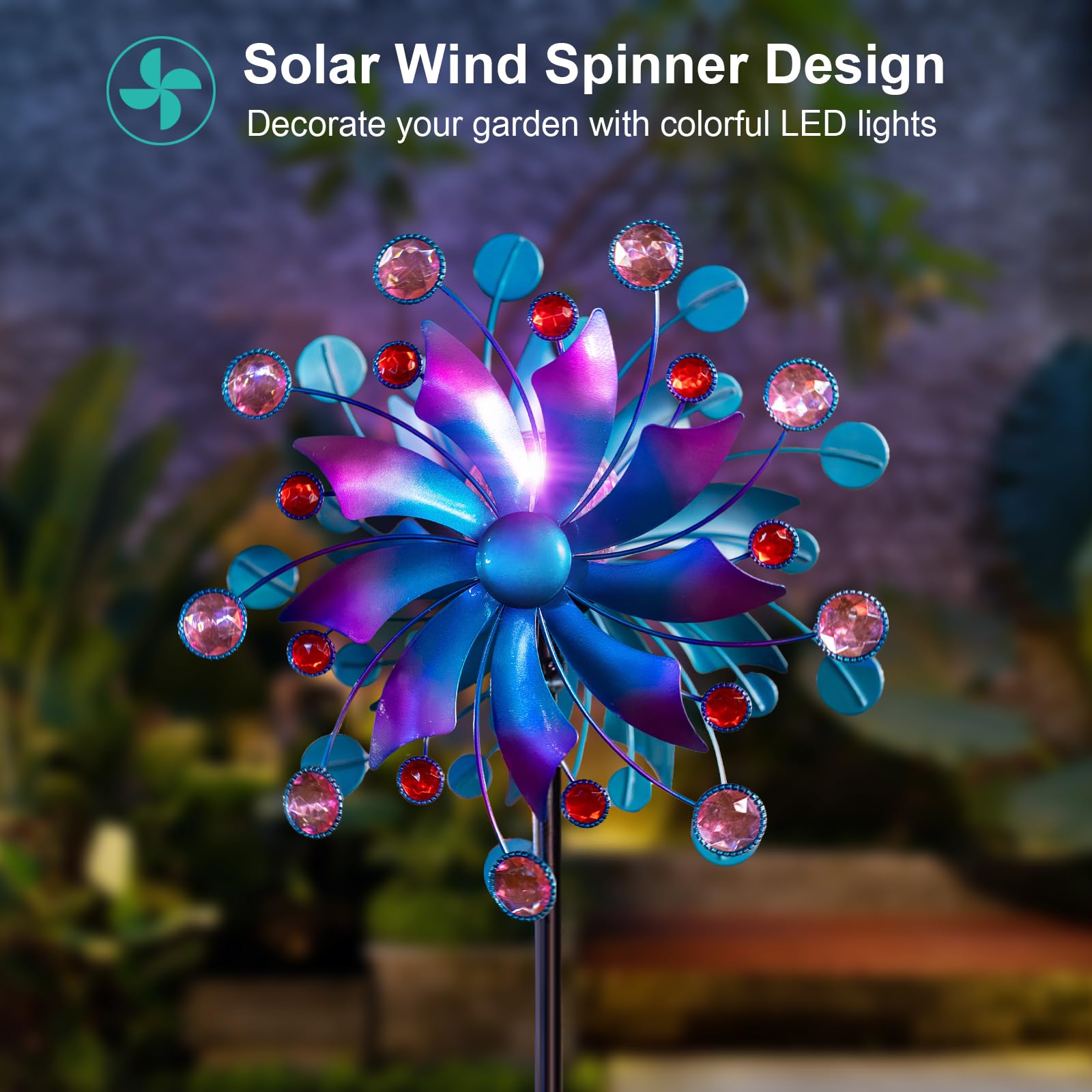 VISFLAIR Solar Wind Spinner illuminated at night