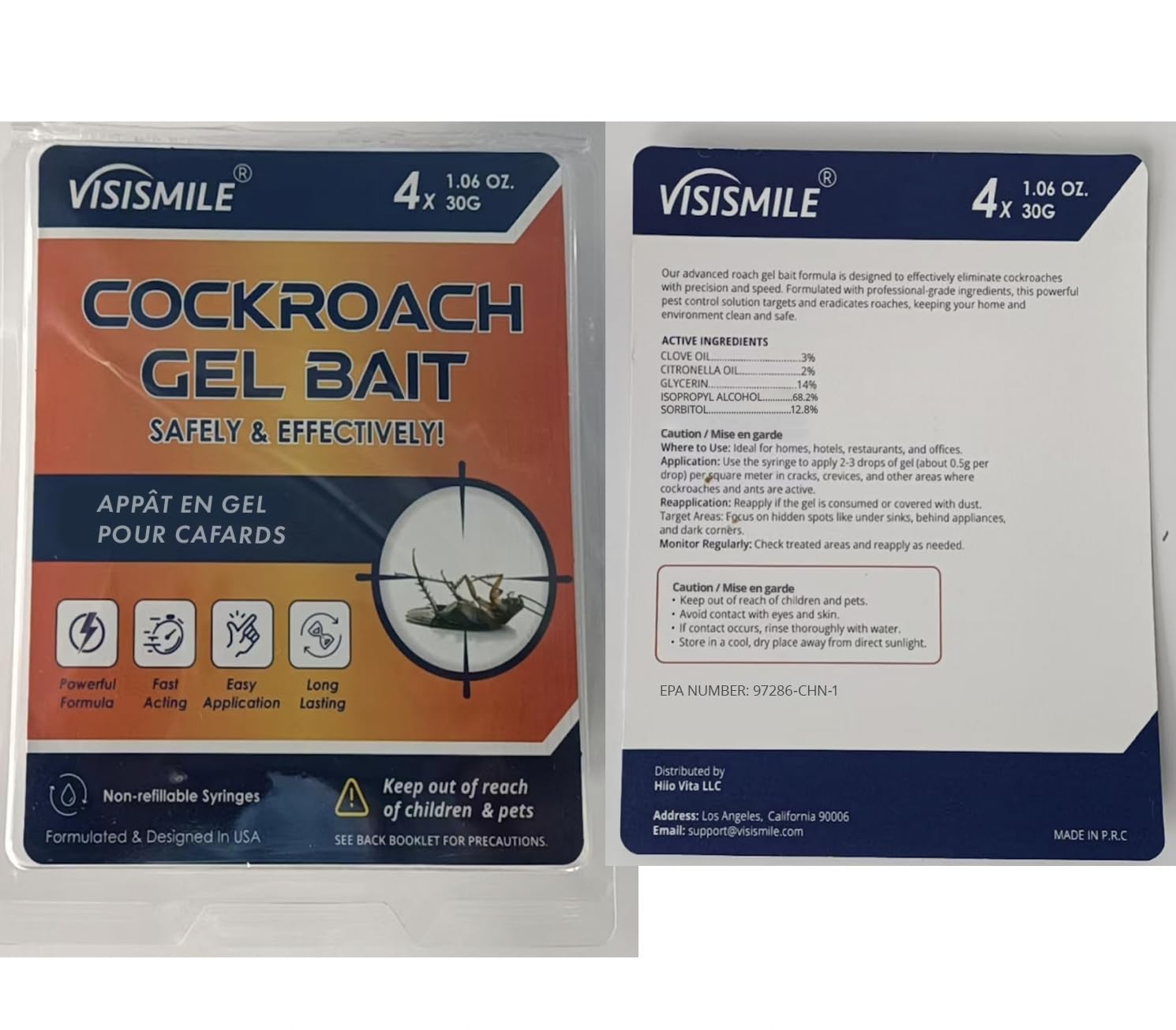 Visismile Roach Gel Bait 4 Fl Oz showing application spots