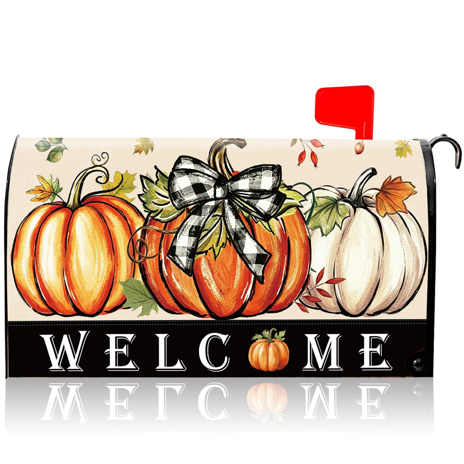 VISSTREE Fall Mailbox Cover with three pumpkins on a metal mailbox