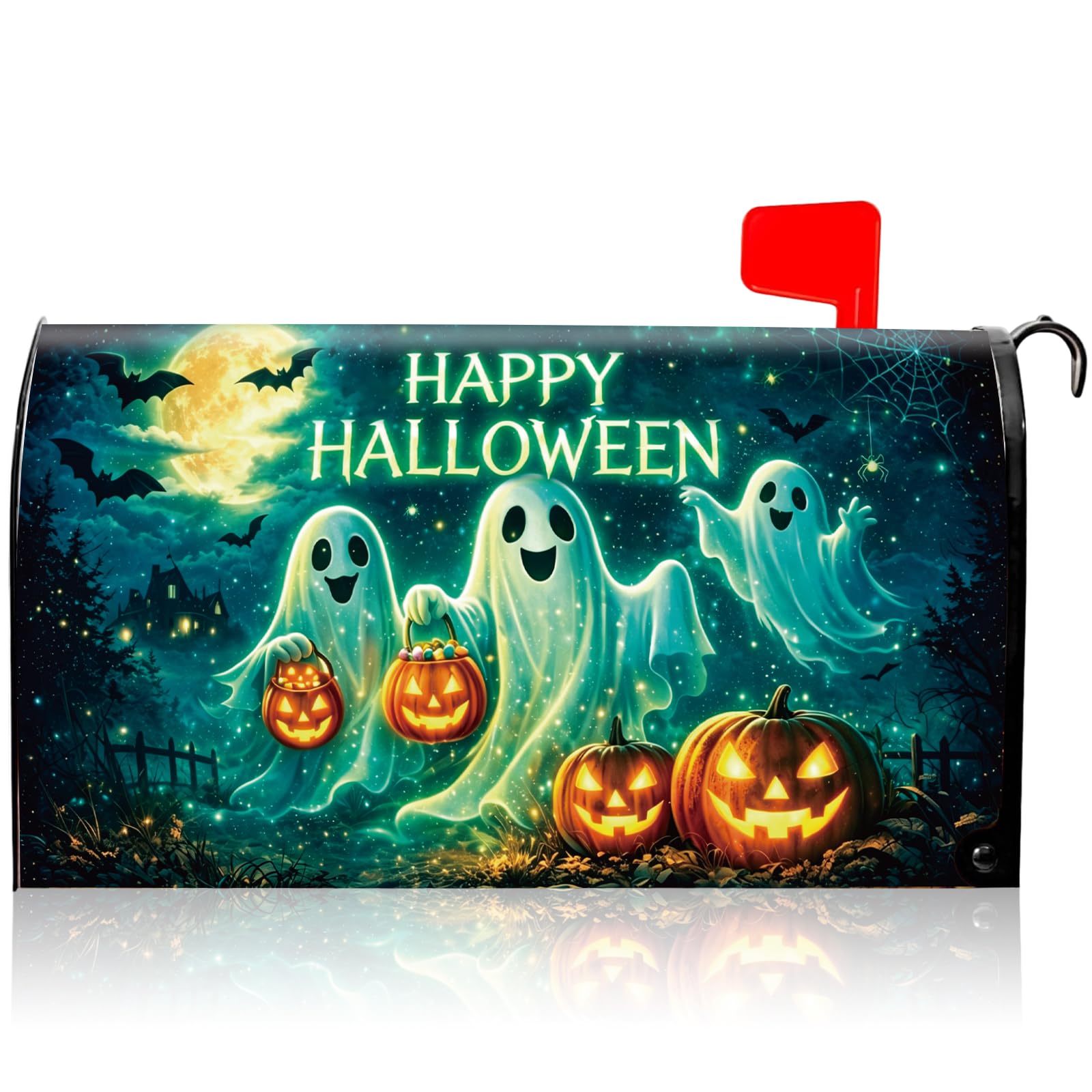 VISSTREE Halloween Mailbox Cover featuring a friendly ghost design