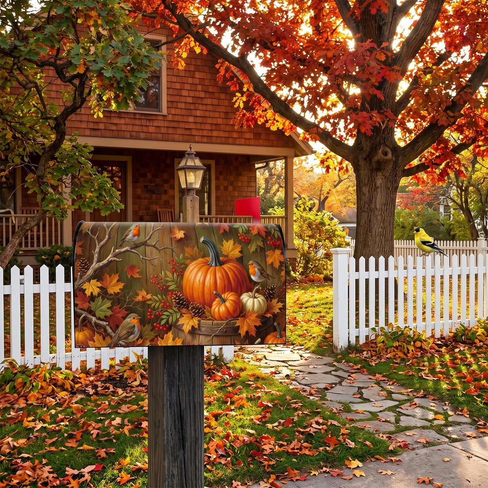 VISSTREE mailbox cover displayed on a porch with fall decorations