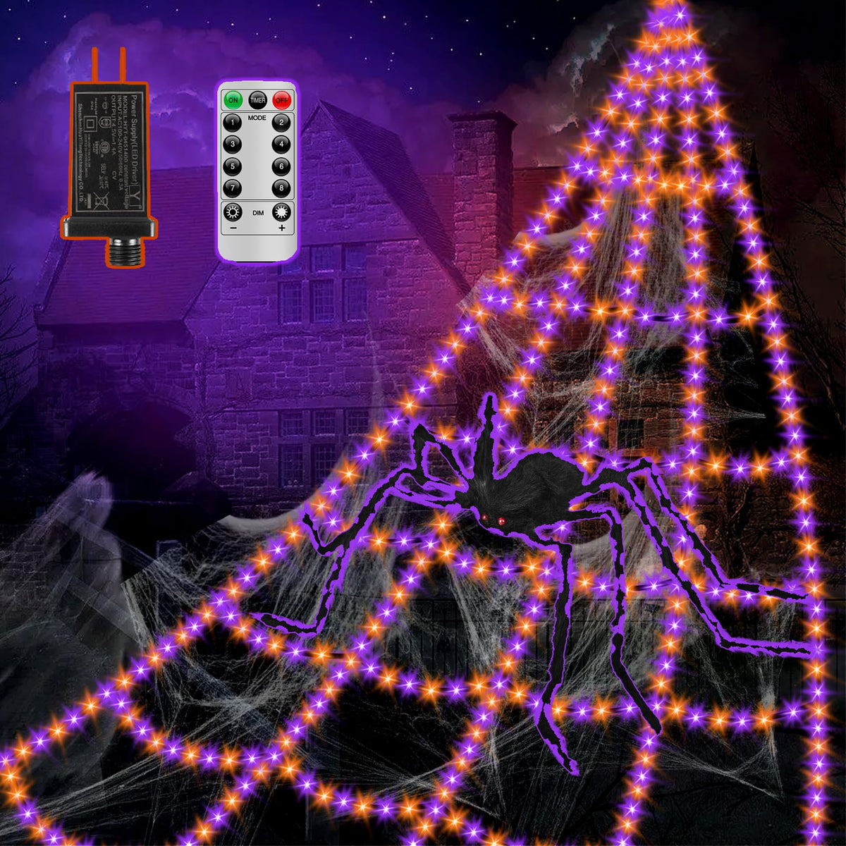 VITI Halloween Decorations Lights with 550 LED bulbs in purple and orange