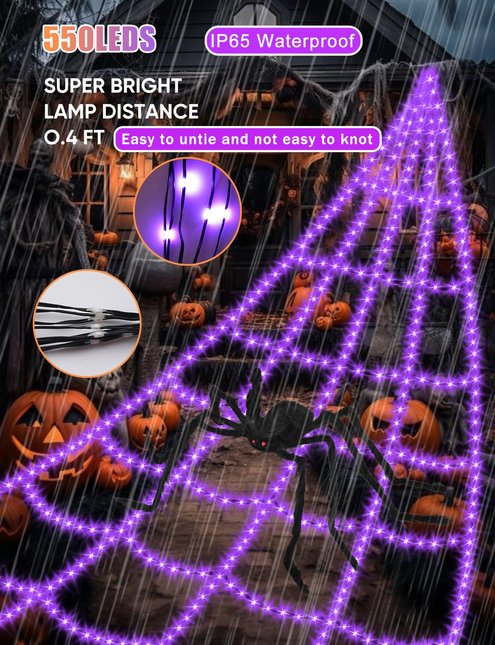VITI Halloween Spider Web Lights displayed in a garden setting