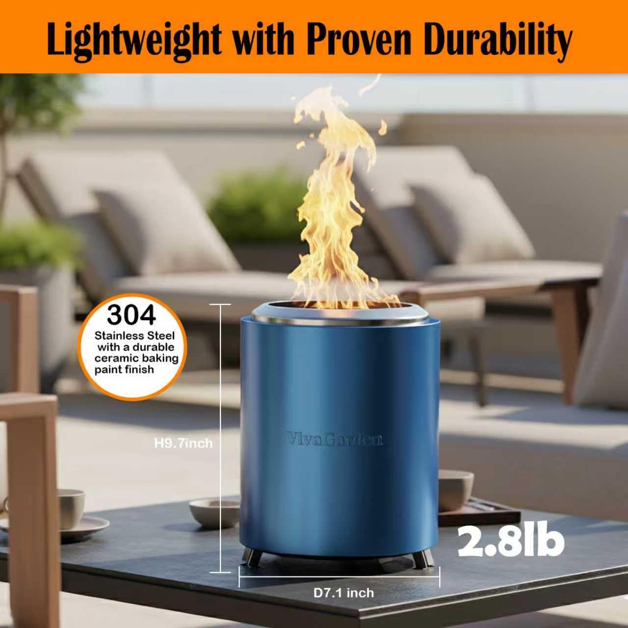 Vivagarden fire pit setup outdoors with flames