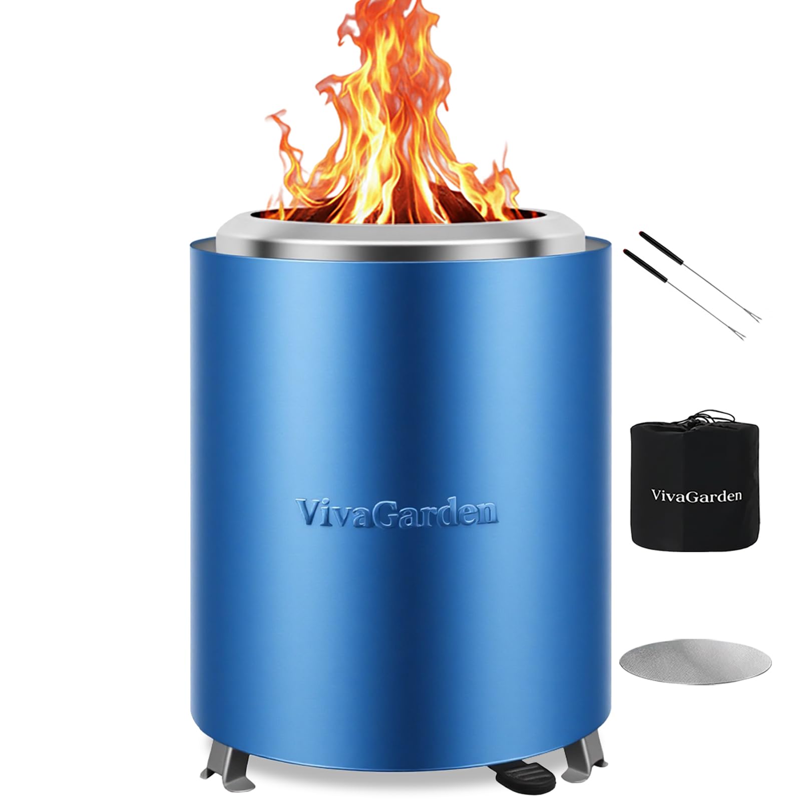 Vivagarden Portable Tabletop Fire Pit front view in blue