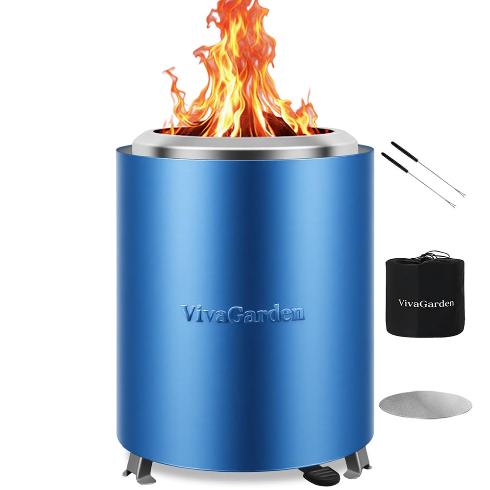 Vivagarden Portable Tabletop Fire Pit front view in blue