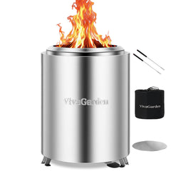 Vivagarden Portable Tabletop Fire Pit front view, silver finish
