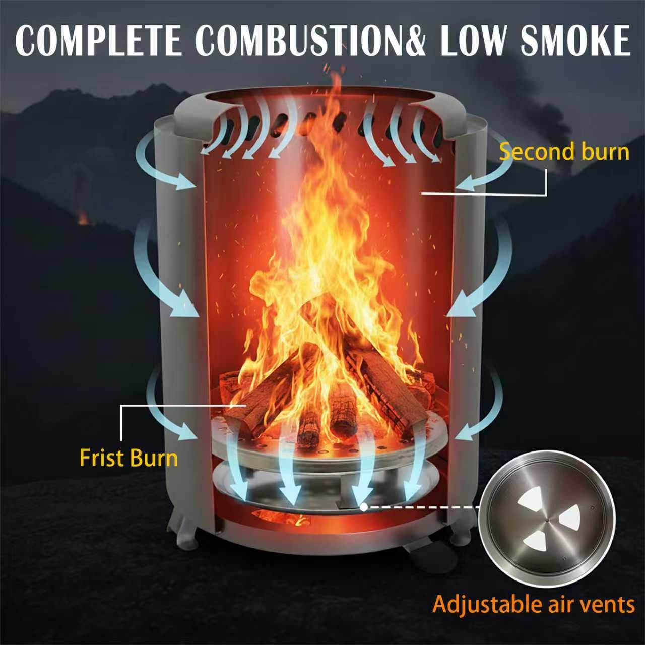 Vivagarden Portable Tabletop Fire Pit with adjustable vents displayed