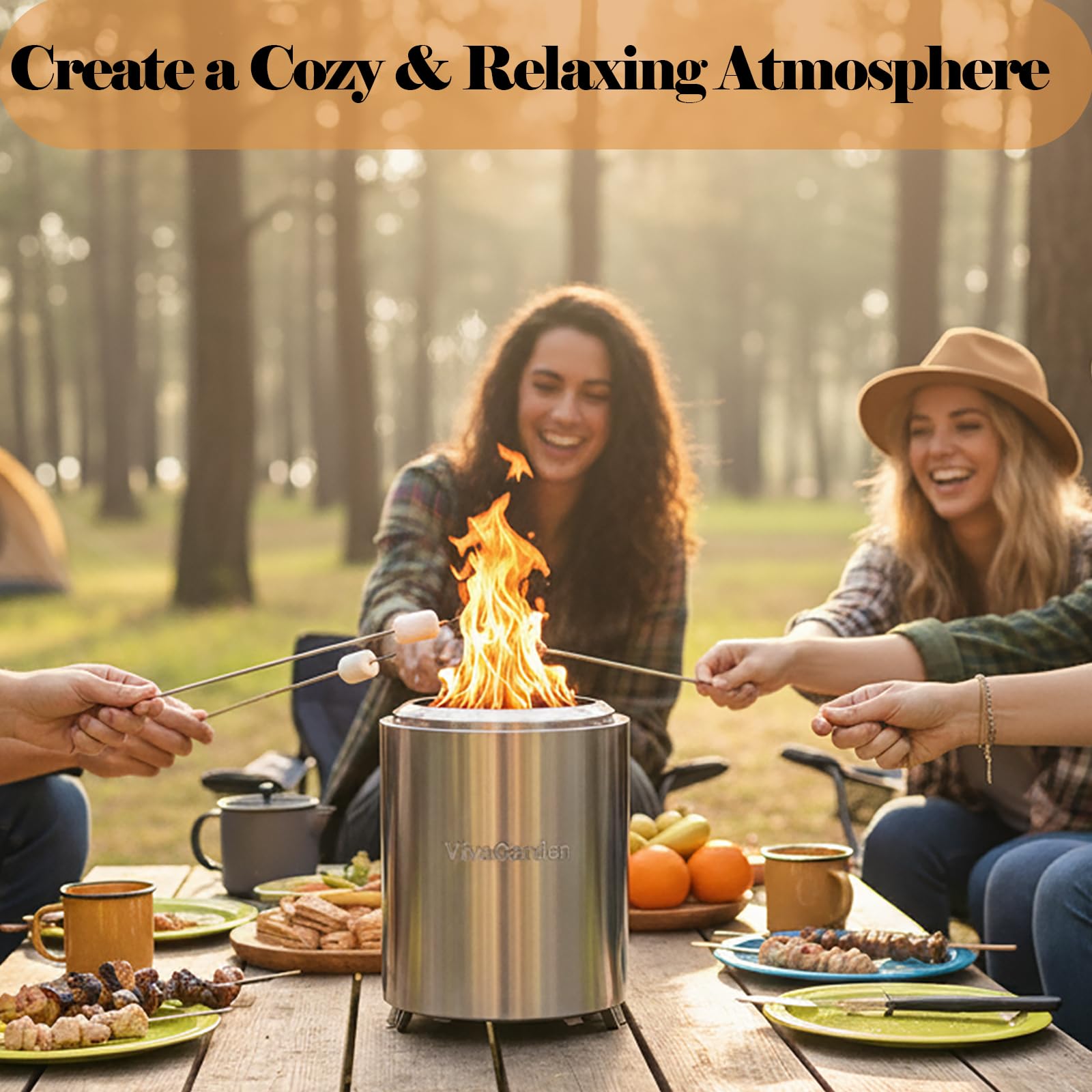 Vivagarden Portable Tabletop Fire Pit with fireproof mat underneath