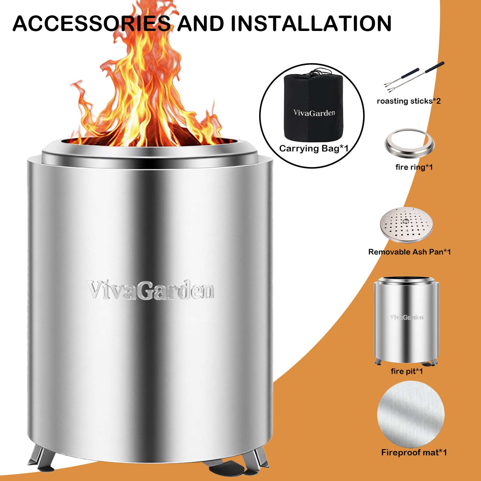 Vivagarden Portable Tabletop Fire Pit with removable ash pan