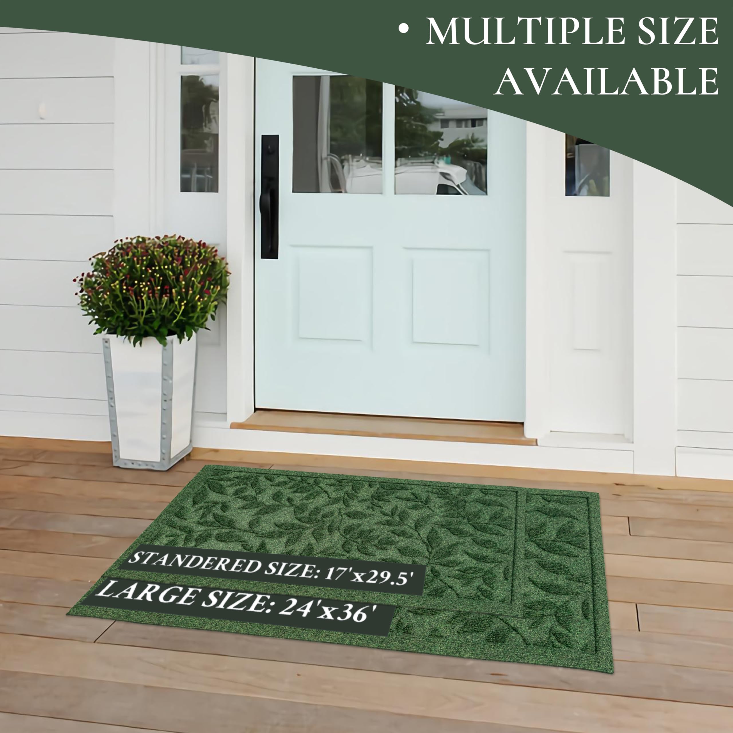 VivaNest Green Leaves Doormat in an outdoor setting
