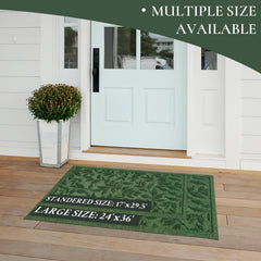 VivaNest Green Leaves Doormat in an outdoor setting