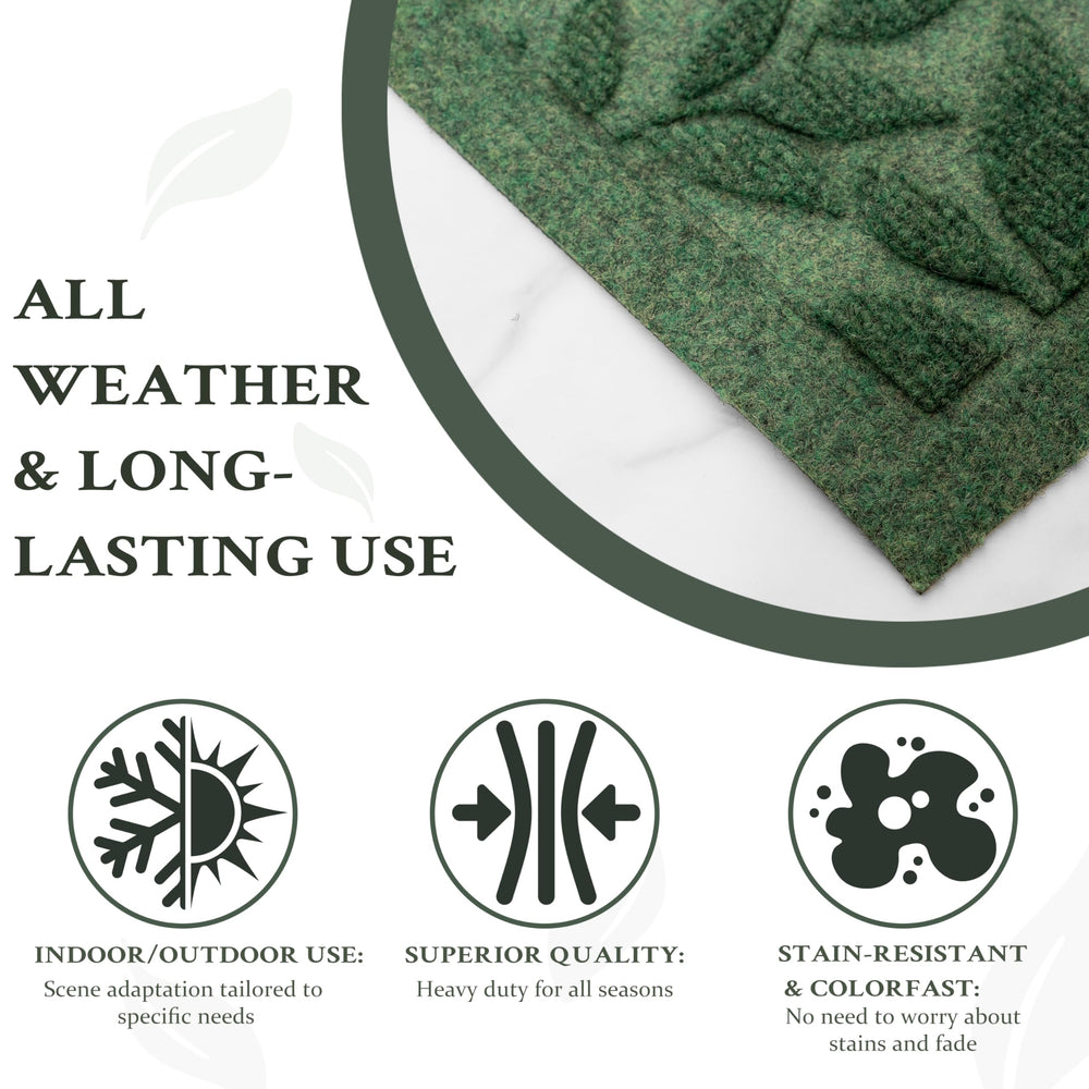 VivaNest Green Leaves Doormat on a patio setting