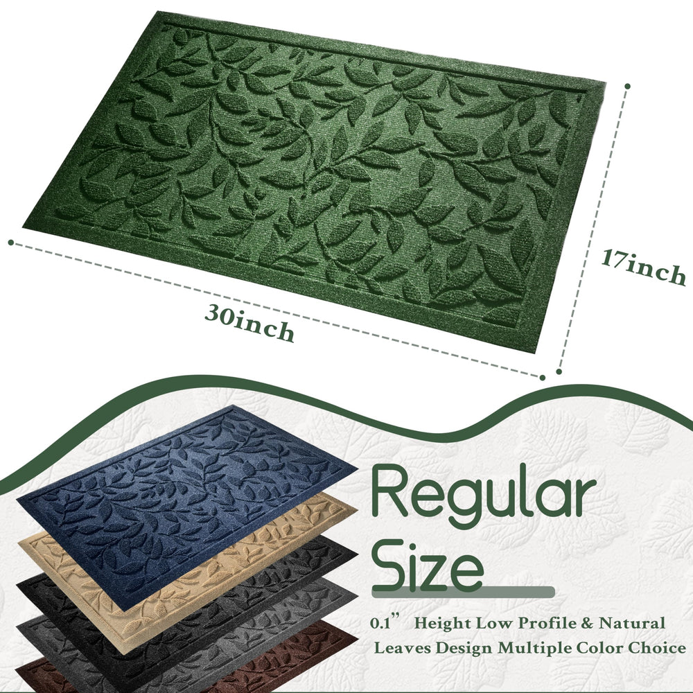 VivaNest Green Leaves Doormat placed at a front door entry